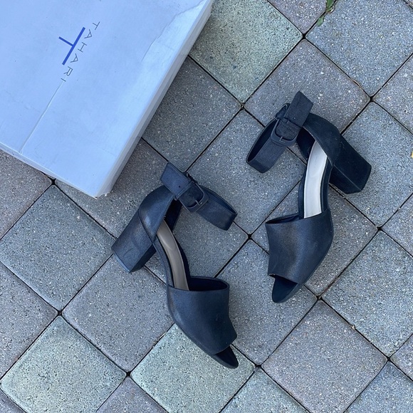 Black, Open Toe Maryjanes, Buckle Closure Ankle Strap - Picture 1 of 7